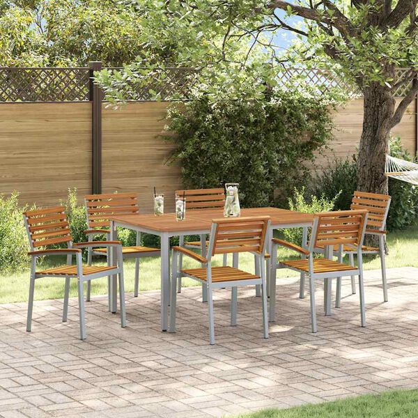 vidaXL Ensemble de salle à manger pour jardin 7 pcs Gris et marron