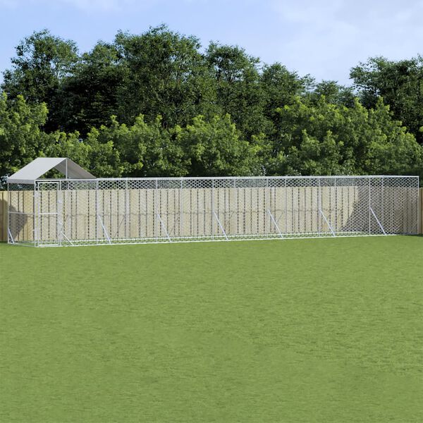 vidaXL Chenil d'extérieur pour chiens avec toit argenté 14x2x2,5 m