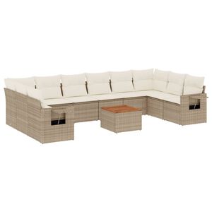 vidaXL Salon de jardin 11 pcs avec coussins beige r&eacute;sine tress&eacute;e
