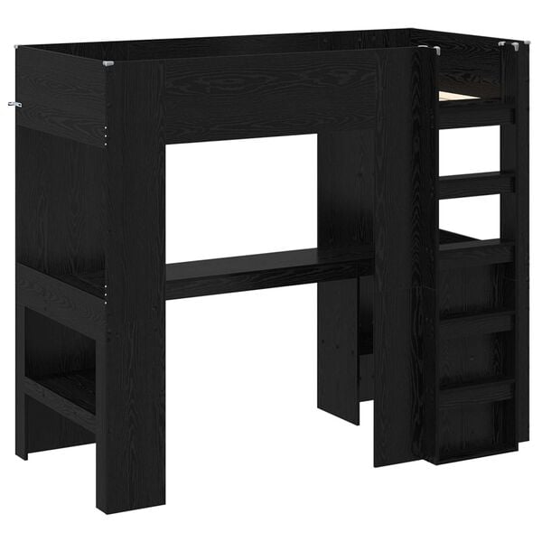 vidaXL Cadre de lit superpos&eacute; avec bureau Ch&ecirc;ne noir 98,5 x 200 cm