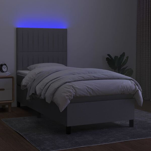 vidaXL Sommier &agrave; lattes de lit et matelas et LED Gris clair 100x200 cm