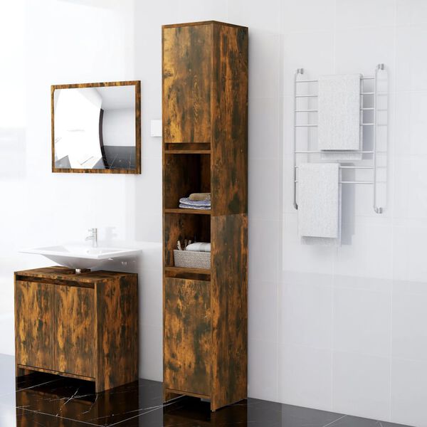 vidaXL Armoire de bain Ch&ecirc;ne fum&eacute; 30x30x183,5 cm Bois d'ing&eacute;nierie