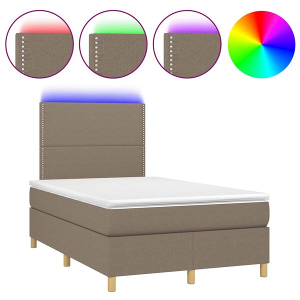 vidaXL Sommier &agrave; lattes de lit et matelas et LED Taupe 120x200cm Tissu