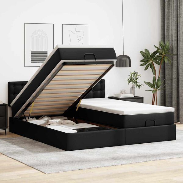 VidaXL Cadre de lit ottoman avec matelas noir 200x200 cm similicuir
