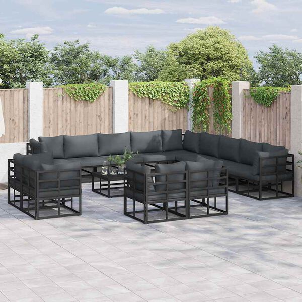 vidaXL Ensemble de canapé de jardin avec coussin 13 pcs Noir Aluminium