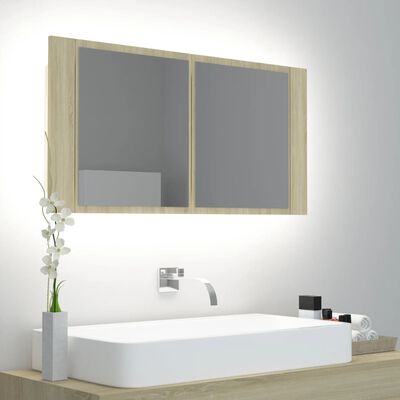 vidaXL Armoire à miroir à LED de bain Chêne sonoma 90x12x45 Acrylique