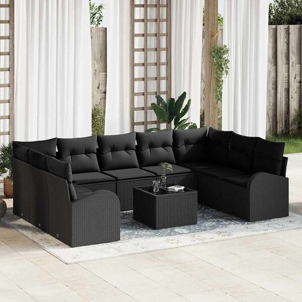 vidaXL Ensemble de Canap&eacute;s avec coussin 10 pcs Noir Poly Rattan