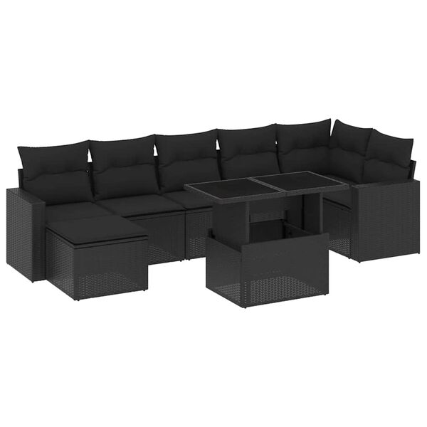 vidaXL Salon de jardin 8 pcs avec coussins noir résine tressée