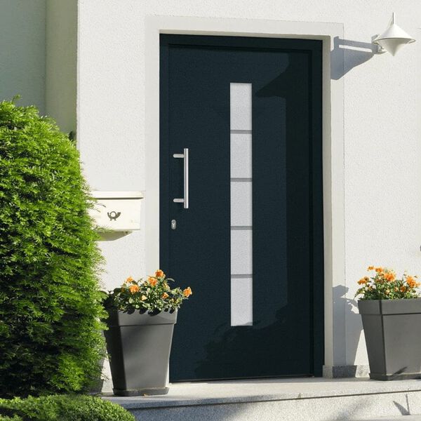 vidaXL Porte d'entr&eacute;e Aluminium et PVC Anthracite 100x210 cm