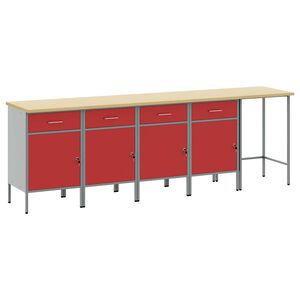 vidaXL Ensemble de placards de travail avec tiroir 5 pcs Rouge et Gris