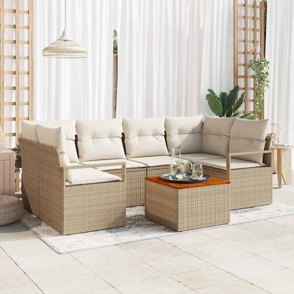 vidaXL Ensemble de canap&eacute; de jardin 7 pcs Beige et cr&egrave;me polyrotin