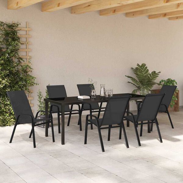 vidaXL Ensemble de salle &agrave; manger pour jardin 7 pcs Noir