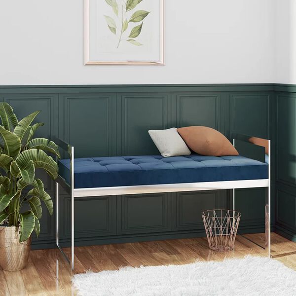 vidaXL Banc 97 cm Bleu Velours et acier inoxydable