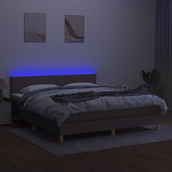 vidaXL Sommier &agrave; lattes de lit avec matelas LED Taupe 180x200 cm Tissu
