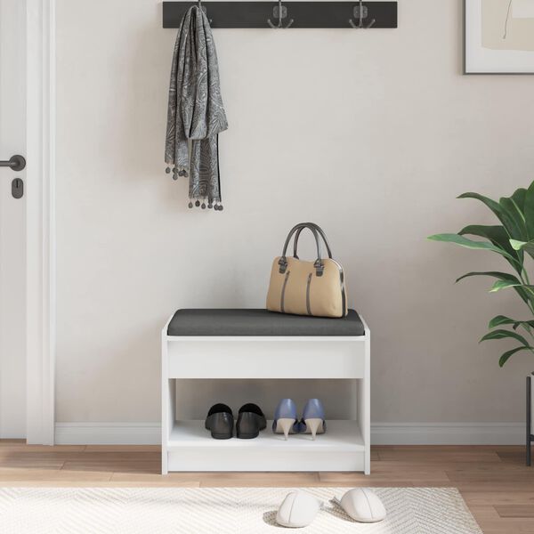 vidaXL Banc d'entr&eacute;e Blanc 63 x 38 x 45 cm Bois Ing&eacute;nierie et Tissu
