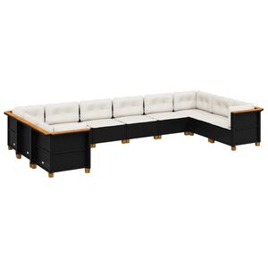 vidaXL Salon de jardin 10 pcs avec coussins noir r&eacute;sine tress&eacute;e