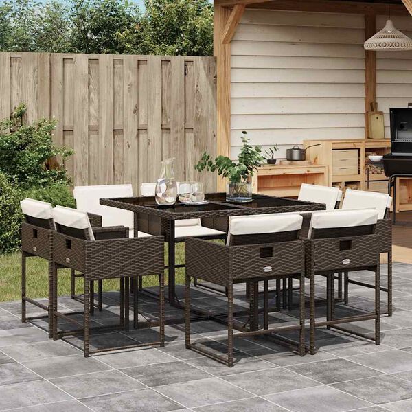 vidaXL Ensemble &agrave; manger de jardin et coussins 9 pcs marron poly rotin