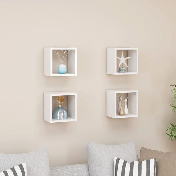 vidaXL Étagères cube murales 4 pcs Blanc brillant 22x15x22 cm