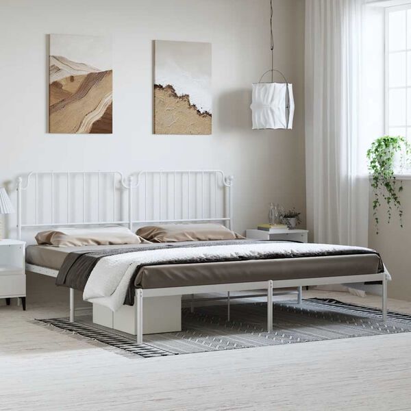 vidaXL Cadre de lit m&eacute;tal sans matelas et t&ecirc;te de lit blanc 183x213 cm