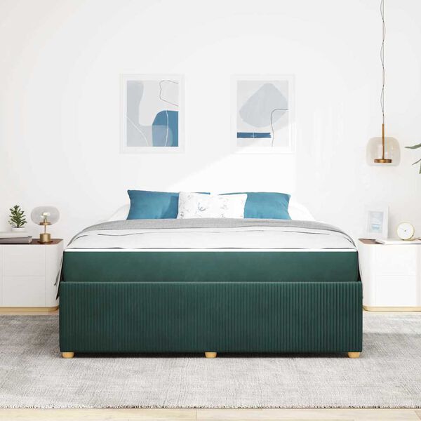 vidaXL Cadre de lit avec matelas Vert fonc&eacute; 180 x 200 cm tissu