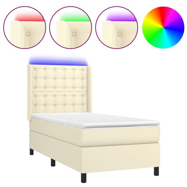 vidaXL Sommier &agrave; lattes de lit matelas LED Cr&egrave;me 100x200 cm Similicuir