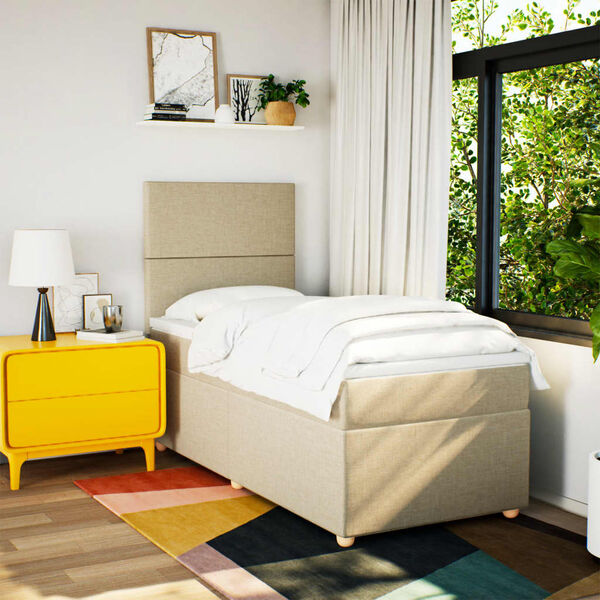 vidaXL Sommier &agrave; lattes de lit avec matelas Cr&egrave;me 90x200 cm Tissu