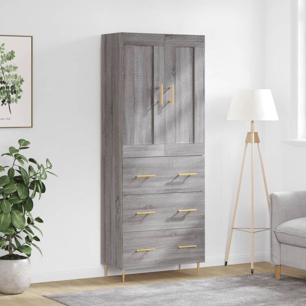 vidaXL Buffet haut Sonoma gris 69,5x34x180 cm Bois d'ing&eacute;nierie