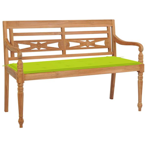 vidaXL Banc Batavia avec coussin vert vif 120 cm Bois de teck massif