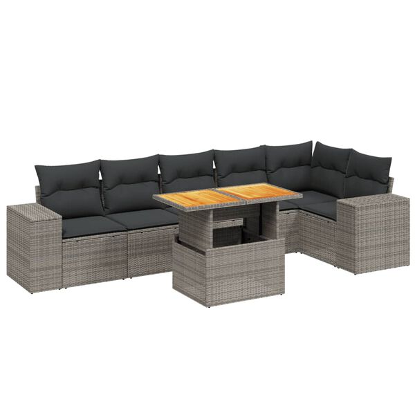 vidaXL Salon de jardin avec coussins 7 pcs gris r&eacute;sine tress&eacute;e