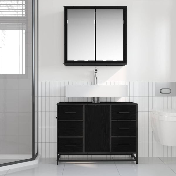 vidaXL Ensemble de mobilier de salle de bain 2 pcs Ch&ecirc;ne noir