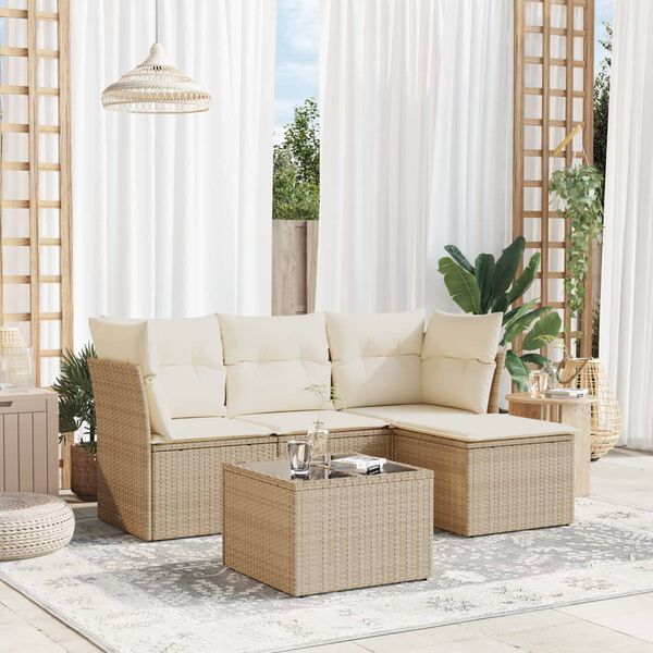 vidaXL Salon de jardin avec coussins 5 pcs beige r&eacute;sine tress&eacute;e