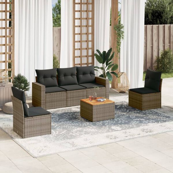 vidaXL Salon de jardin 6 pcs avec coussins gris r&eacute;sine tress&eacute;e