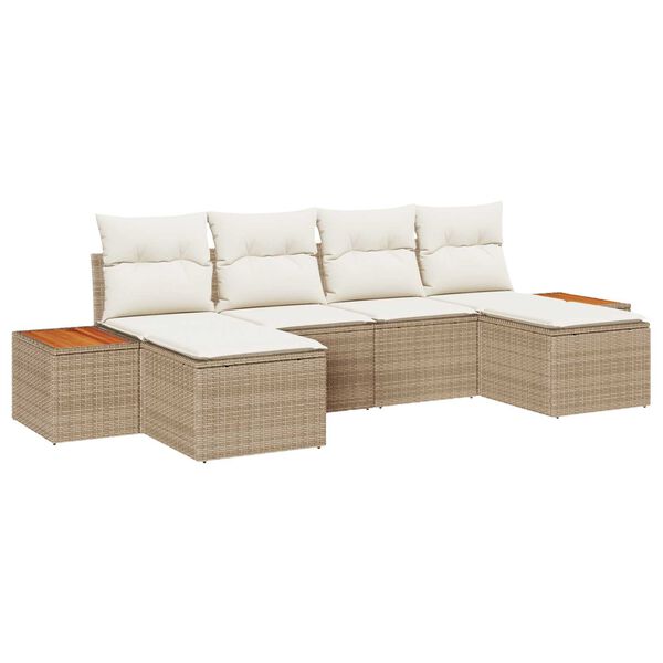 vidaXL Ensemble de canap&eacute; de jardin 6 pcs Beige et cr&egrave;me Poly Rattan