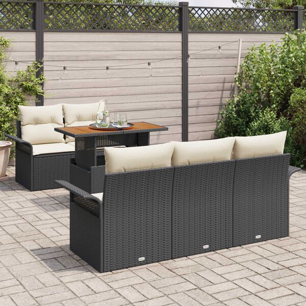 vidaXL Ensemble de canap&eacute; de jardin 6 pcs Noir et Cr&egrave;me polyrotin