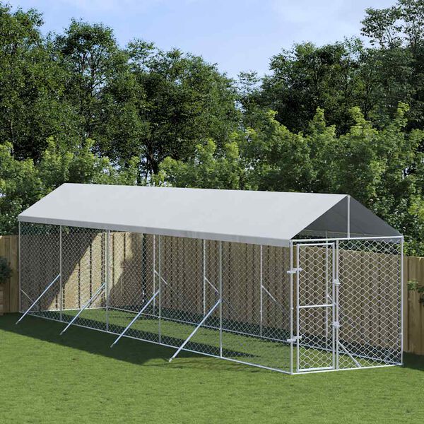 vidaXL Chenil d'ext&eacute;rieur pour chiens avec toit argent&eacute; 2x10x2,5 m