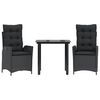 vidaXL Ensemble &agrave; manger de jardin avec coussins 3 pcs Noir