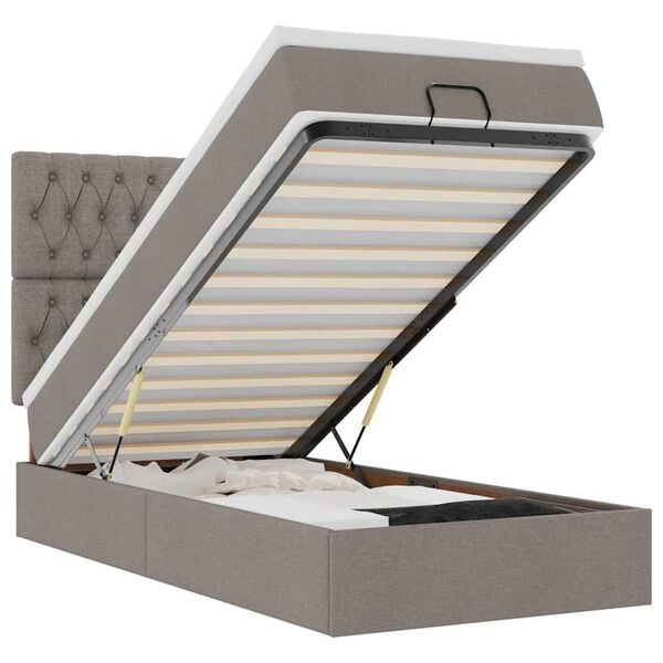 vidaXL Lit ottoman avec matelas taupe 100x200 cm tissu