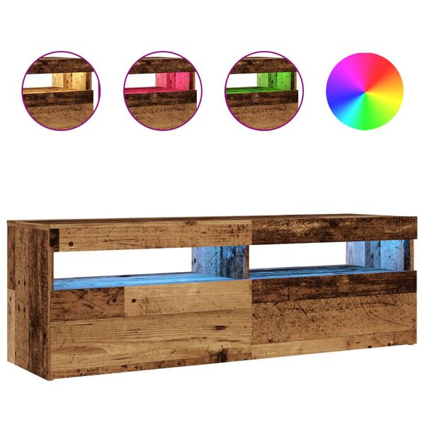 vidaXL Meuble TV avec lumi&egrave;res LED vieux bois bois d'ing&eacute;nierie