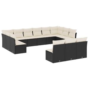 vidaXL Salon de jardin avec coussins 13 pcs noir r&eacute;sine tress&eacute;e