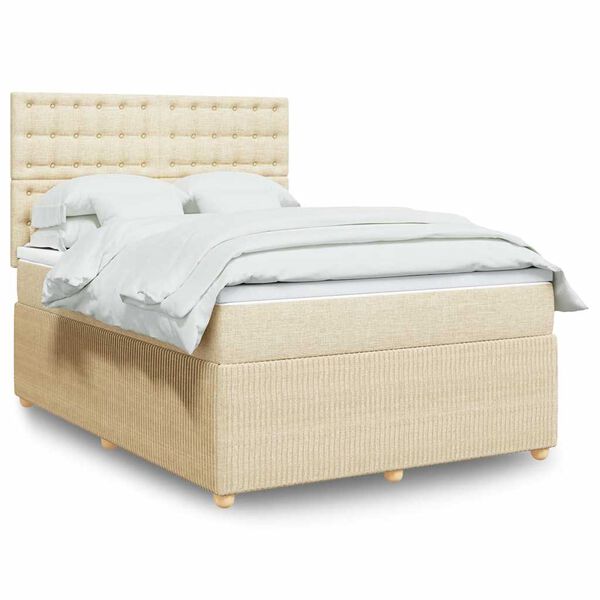 vidaXL Sommier &agrave; lattes de lit avec matelas Cr&egrave;me 160x200 cm Tissu