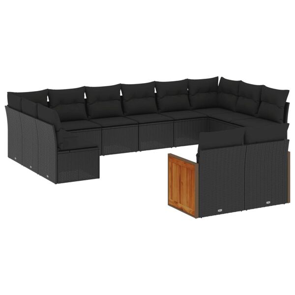 vidaXL Salon de jardin 12 pcs avec coussins noir r&eacute;sine tress&eacute;e