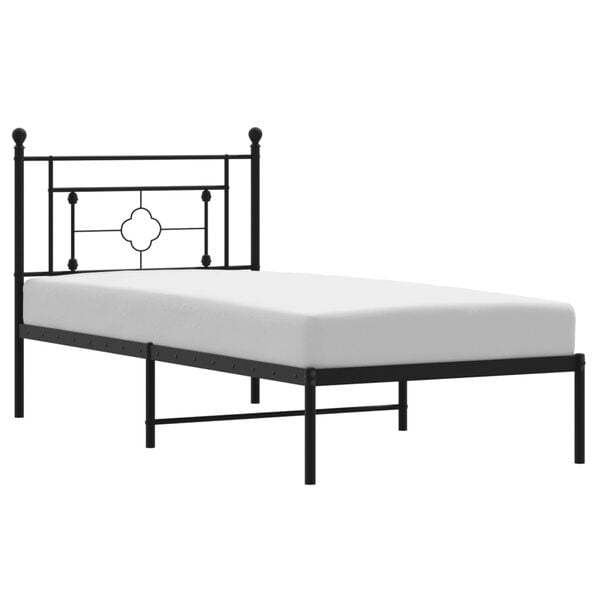 vidaXL Cadre de lit m&eacute;tal sans matelas avec t&ecirc;te de lit noir 100x190cm