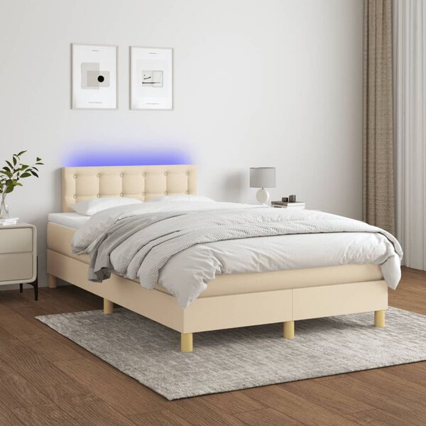 vidaXL Sommier &agrave; lattes de lit matelas et LED cr&egrave;me 120x190 cm tissu