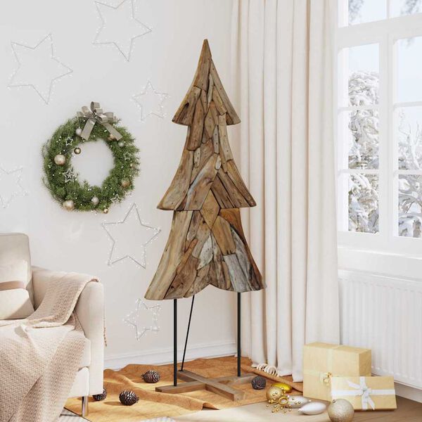 vidaXL Sapin de No&euml;l avec support Marron 181,5 cm Bois de teck solide