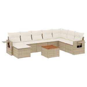 vidaXL Salon de jardin avec coussins 9 pcs beige r&eacute;sine tress&eacute;e
