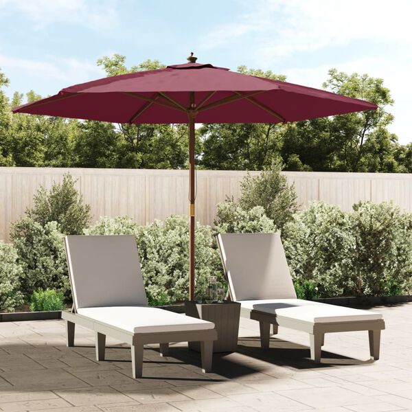 vidaXL Parasol de jardin avec m&acirc;t en bois rouge bordeaux 299x240 cm