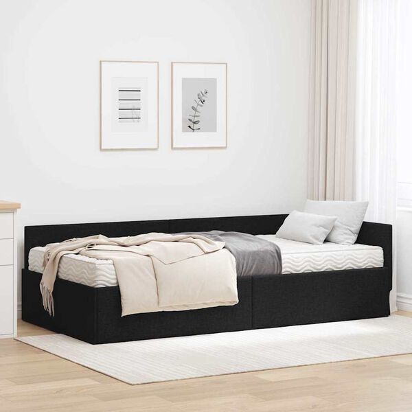 vidaXL Cadre de lit d'angle avec matelas Autre 2 pcs Noir tissu