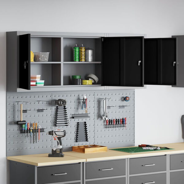 vidaXL Set de Cabinet d'Outils et Pegboard avec &eacute;tag&egrave;re 5 pcs Noir