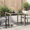 vidaXL Table de jardin 90x90x75cm Verre tremp&eacute; et r&eacute;sine tress&eacute;e Beige