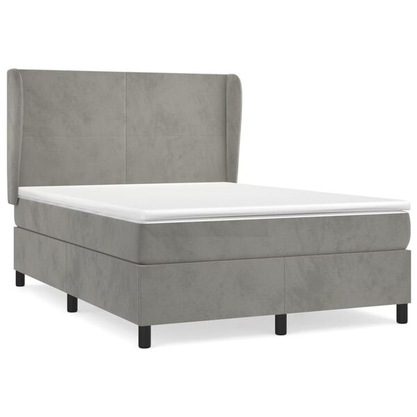 vidaXL Sommier &agrave; lattes de lit et matelas Gris clair 140x190cm Velours